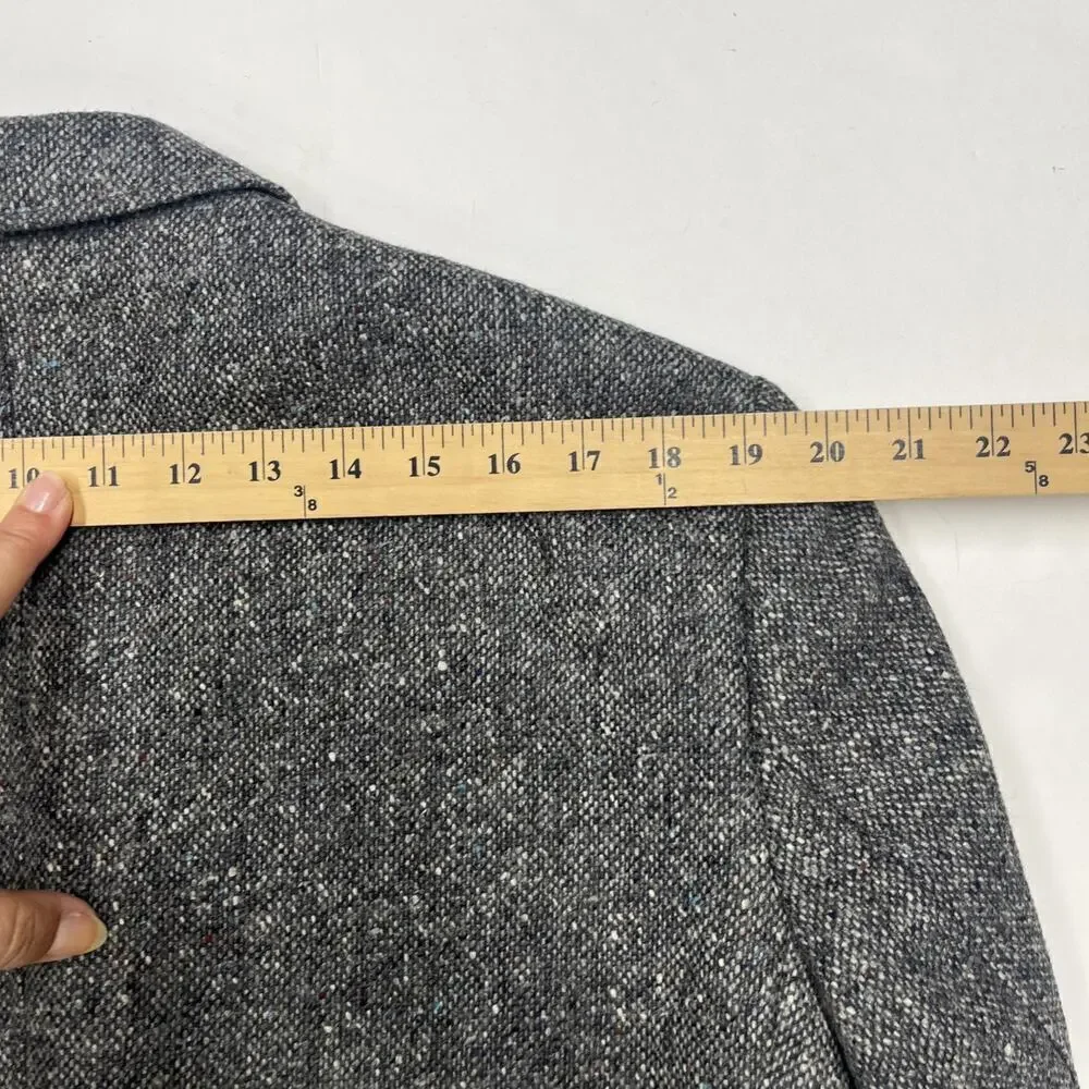Vintage Stafford Executive Tweed Wool Blazer Jacket Size 46L Black Gray Preppy